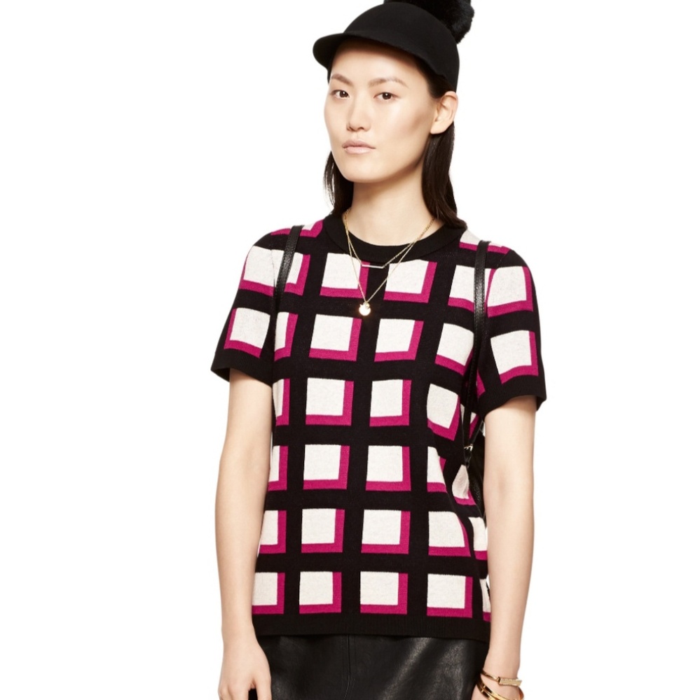 Kate Spade Black and Pink Checkered Sweater